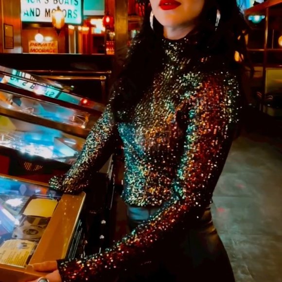 Way Out Sequin Stretch Mock Turtleneck from Gold Dogs - Picture 6 of 7